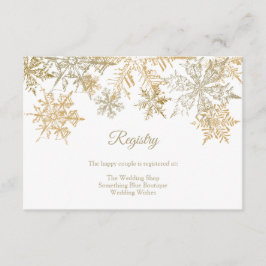 金ゴールド雪エレガント雪の冬の結婚式のレジストリ エンクロージャーカード
