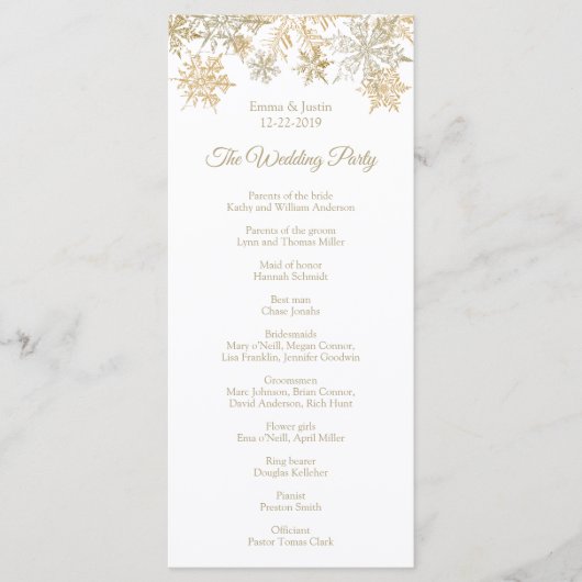 金ゴールド雪エレガント雪の冬クリスマスラックカード プログラム (正面)