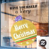 金ゴールド雪キャップオーナメントグリーンレッドストライプズ ウィンドウサイン (カフェ窓)