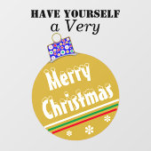 金ゴールド雪キャップオーナメントグリーンレッドストライプズ ウィンドウサイン (シート)