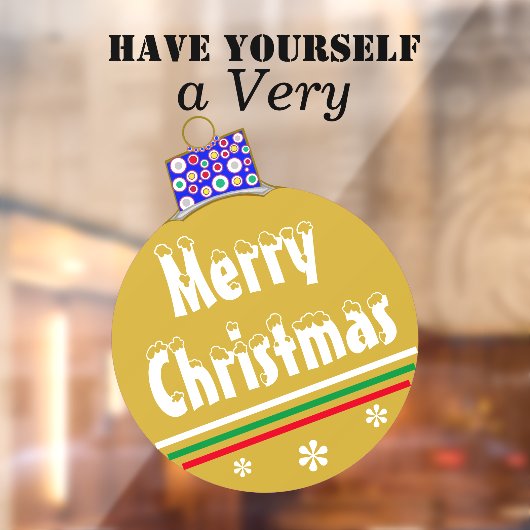 金ゴールド雪キャップオーナメントグリーンレッドストライプズ ウィンドウサイン (シート2)