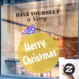 金ゴールド雪キャップオーナメントボールメリークリスマス ウィンドウサイン