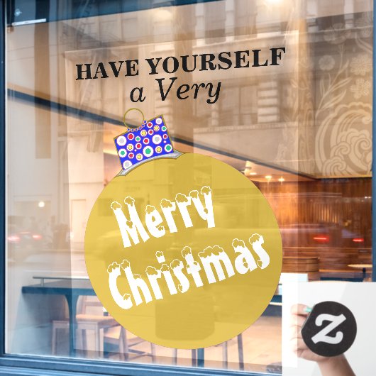 金ゴールド雪キャップオーナメントボールメリークリスマス ウィンドウサイン (カフェ窓)