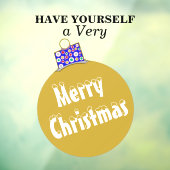 金ゴールド雪キャップオーナメントボールメリークリスマス ウィンドウサイン (シート3)