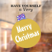 金ゴールド雪キャップオーナメントボールメリークリスマス ウィンドウサイン (シート2)