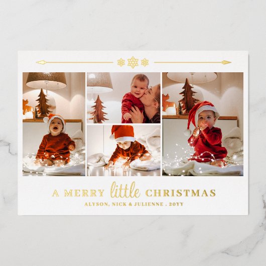 金ゴールド雪メリー片リトルクリスマス4枚 箔シーズンカード (正面)