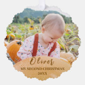 金ゴールド雪姫ベビー第2のクリスマスフォト オーナメントカード (正面)