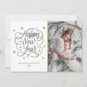 金ゴールド雪片ハッピーニューイヤー写真 シーズンカード (正面)