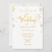 金ゴールド雪片フォトウィンターウェディング 招待状 (正面)