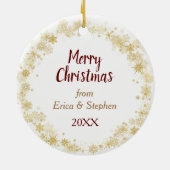 金ゴールド雪片フォトフレームクリスマス セラミックオーナメント (裏面)