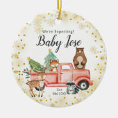 金ゴールド雪片動物用トラック親を待つ セラミックオーナメント (正面)