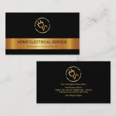 金ゴールド電ストライプ源プラグロゴ電気技師 名刺 (正面/裏面)