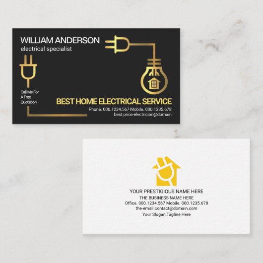 金ゴールド電フェイク気回路配線電気技師 名刺 (正面/裏面)