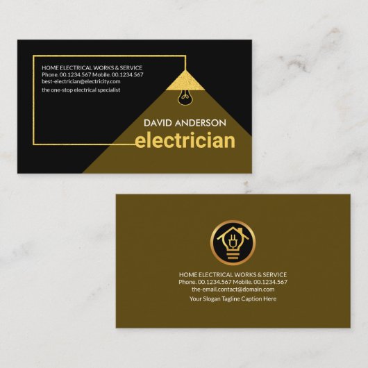 金ゴールド電気技師の電力ケーブルランプシェード 名刺 (正面/裏面)