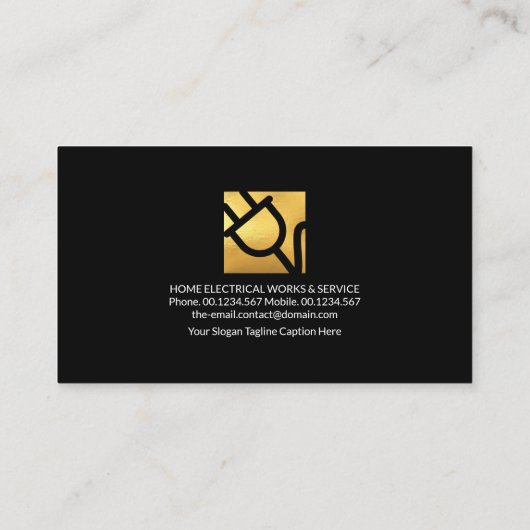 金ゴールド電気技師電源ケーブルの電気修理 名刺 (裏面)