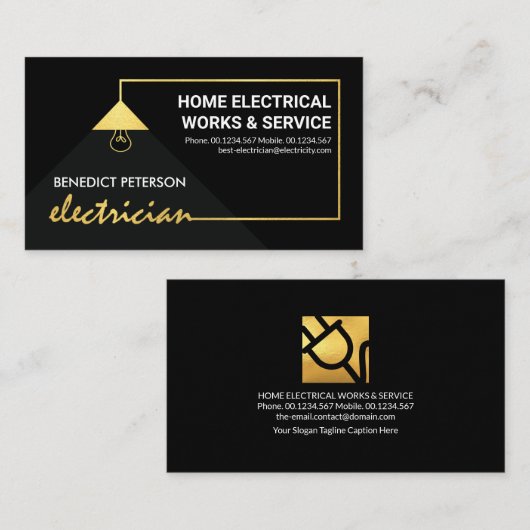金ゴールド電気技師電源ケーブルの電気修理 名刺 (正面/裏面)