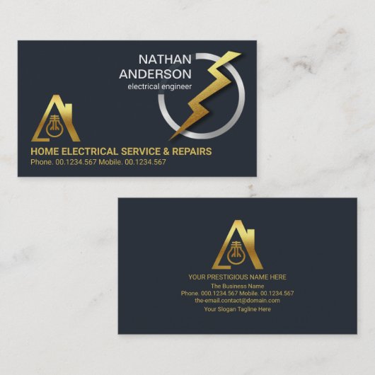 金ゴールド電気稲妻銀メーターゲージ  名刺 (正面/裏面)