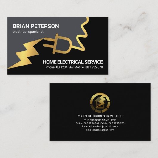 金ゴールド電源プラグ配線稲妻ストライク 名刺 (正面/裏面)