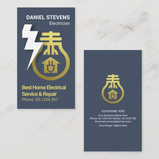 金ゴールド電球電気稲妻 名刺 (正面/裏面)