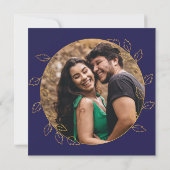 金ゴールド青あじさい結婚第5回記念撮影 招待状 (裏面)