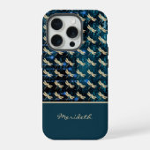 金ゴールド青い緑のヴィンテージのトンボの背景 iPhoneケース (裏面)