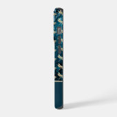 金ゴールド青い緑のヴィンテージのトンボの背景 iPhoneケース (左側面)