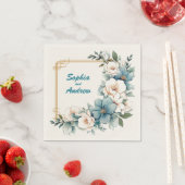 金ゴールド青い花2:パーソナライズされた結婚のナプキン スタンダードカクテルナプキン (インサイチュ)