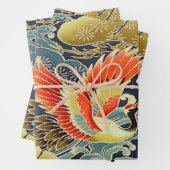 金ゴールド青い鳥の着物日本のフローラの切り離し ラッピングペーパーシート (インサイチュ)