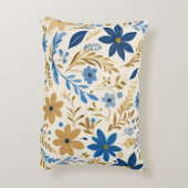 金ゴールド青と白のフローラ アクセントクッション (裏面(縦))