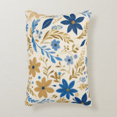 金ゴールド青と白のフローラ アクセントクッション (正面(垂直))