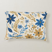 金ゴールド青と白のフローラ アクセントクッション (裏面)