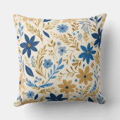金ゴールド青と白のフローラ クッション (裏面)