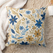 金ゴールド青と白のフローラ クッション (ブランケット)