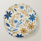 金ゴールド青と白のフローラ ラウンドクッション (裏面)