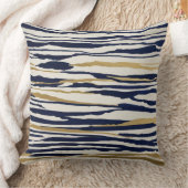 金ゴールド青と白の抽象芸術ストライプ クッション (ブランケット)