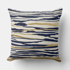 金ゴールド青と白の抽象芸術ストライプ クッション