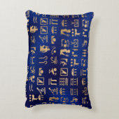 金ゴールド青のエジプトの象形文字 アクセントクッション (裏面(縦))