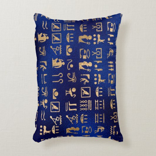 金ゴールド青のエジプトの象形文字 アクセントクッション (正面(垂直))