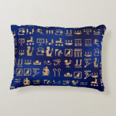 金ゴールド青のエジプトの象形文字 アクセントクッション (裏面)