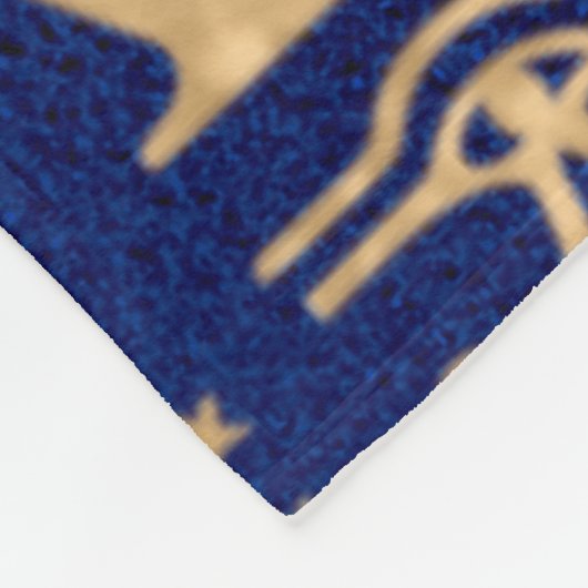 金ゴールド青のエジプトの象形文字 フリースブランケット (角)