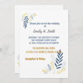 金ゴールド青の枝の結婚式招待状 招待状 (正面/裏面)