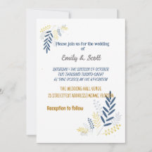 金ゴールド青の枝の結婚式招待状