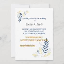 金ゴールド青の枝の結婚式招待状 招待状