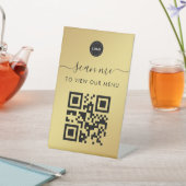 金ゴールド非接触型スキャンMe Qrコードメニューロゴブランド 台座サイン (インサイチュ)