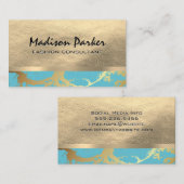 金ゴールド革と金属 | 金ゴールドティール(緑がかった色)マーブル 名刺 (正面/裏面)