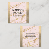 金ゴールド革 |ピンク金ゴールド大理石抽象芸術 スクエア名刺 (正面/裏面)