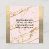 金ゴールド革 |ピンク金ゴールド大理石抽象芸術 スクエア名刺 (裏面)