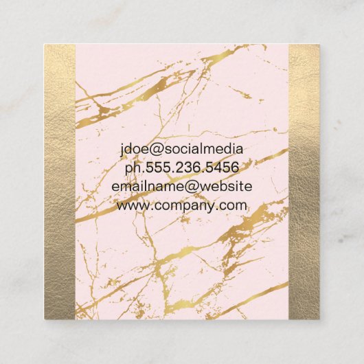 金ゴールド革 |ピンク金ゴールド大理石抽象芸術 スクエア名刺 (裏面)