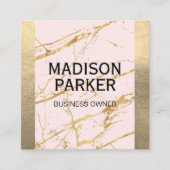 金ゴールド革 |ピンク金ゴールド大理石抽象芸術 スクエア名刺 (正面)