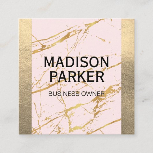 金ゴールド革 |ピンク金ゴールド大理石抽象芸術 スクエア名刺 (正面)
